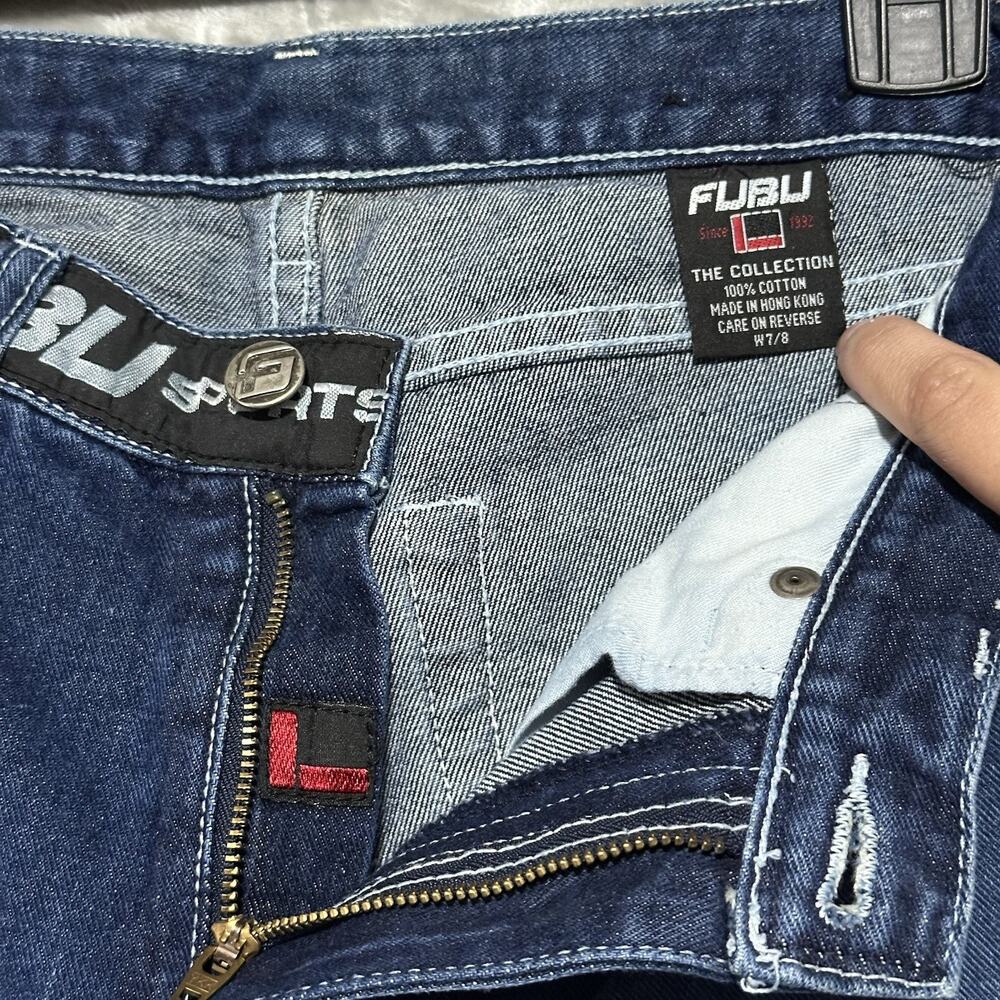 Y2K Fubu Straight Leg Jeans Womens Size 7/8 Blue Dark Wash Streetwear Grunge - Picture 6 of 10